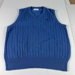 Fred Perry Sweater Vest Adult Medium Blue Faded Cable Knit Sleeveless V Neck